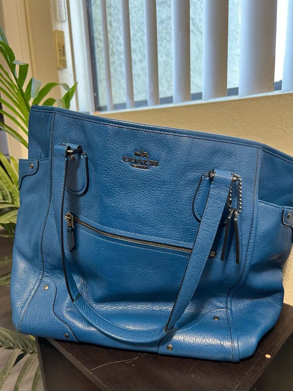 Coach Blue Pebbled Leather Tote Bag